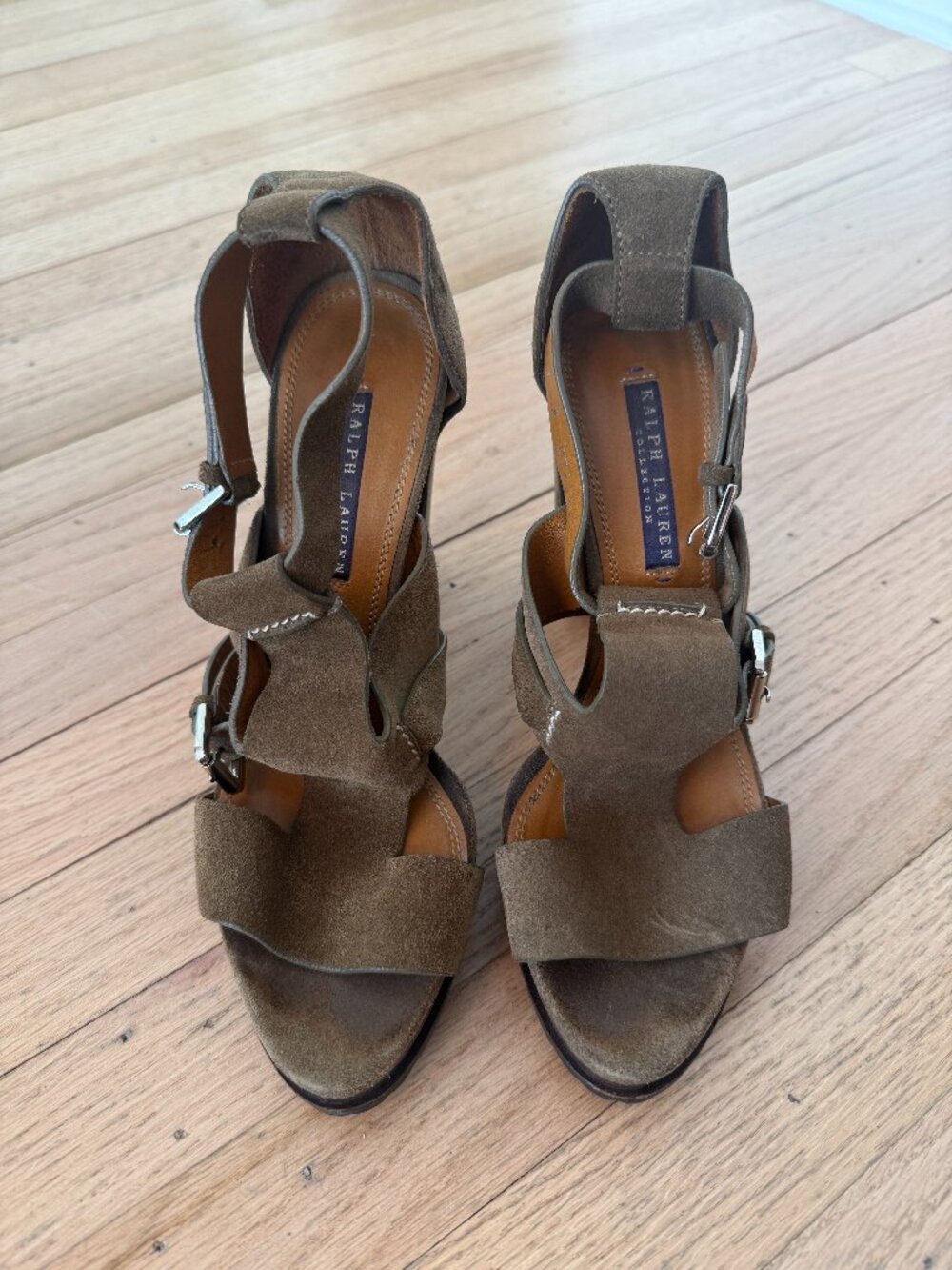 Ralph Lauren Collection Brown Suede Platform Heeled Sandals Size 8B